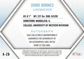 2023 SAGE HIT - Autographs Silver (High Series) #A-ZB Zaire Barnes Back
