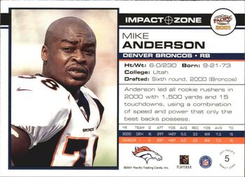 2001 Pacific - Impact Zone #5 Mike Anderson Back