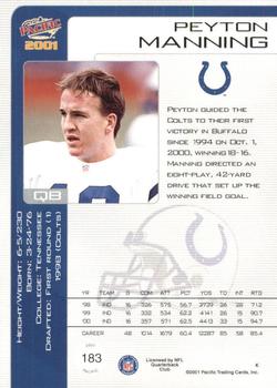 2001 Pacific - Premiere Date #183 Peyton Manning Back