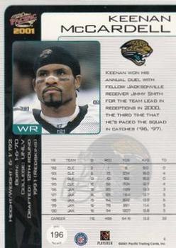 2001 Pacific - Premiere Date #196 Keenan McCardell Back