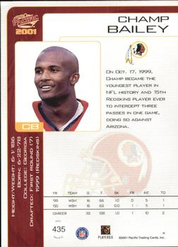 2001 Pacific - Premiere Date #435 Champ Bailey Back