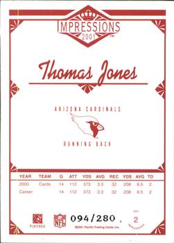 2001 Pacific Canvas Impressions - Hobby Red Backs #2 Thomas Jones Back