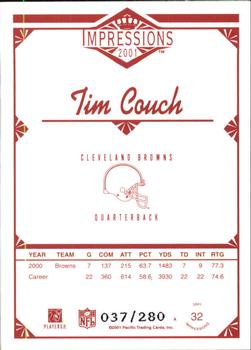 2001 Pacific Canvas Impressions - Hobby Red Backs #32 Tim Couch Back