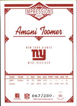 2001 Pacific Canvas Impressions - Hobby Red Backs #90 Amani Toomer Back