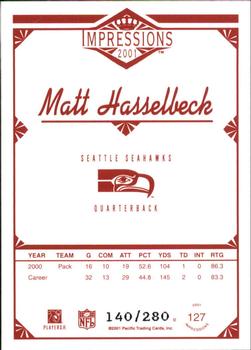 2001 Pacific Canvas Impressions - Hobby Red Backs #127 Matt Hasselbeck Back