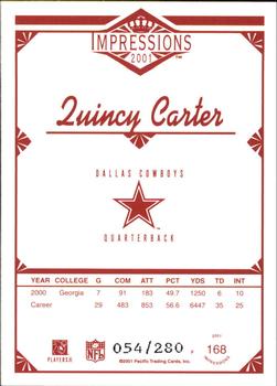 2001 Pacific Canvas Impressions - Hobby Red Backs #168 Quincy Carter Back