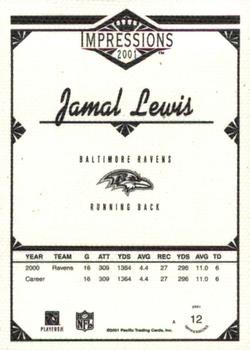2001 Pacific Canvas Impressions - Premiere Date #12 Jamal Lewis Back