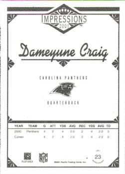 2001 Pacific Canvas Impressions - Premiere Date #23 Dameyune Craig Back