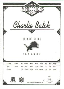 2001 Pacific Canvas Impressions - Premiere Date #44 Charlie Batch Back