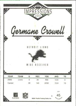 2001 Pacific Canvas Impressions - Premiere Date #45 Germane Crowell Back