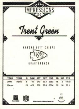 2001 Pacific Canvas Impressions - Premiere Date #65 Trent Green Back
