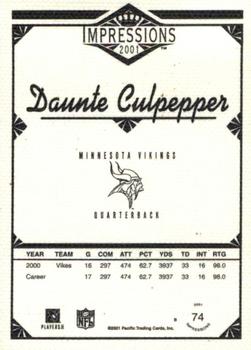2001 Pacific Canvas Impressions - Premiere Date #74 Daunte Culpepper Back