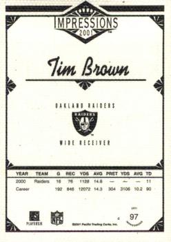 2001 Pacific Canvas Impressions - Premiere Date #97 Tim Brown Back
