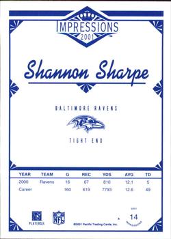 2001 Pacific Canvas Impressions - Retail #14 Shannon Sharpe Back