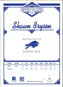 2001 Pacific Canvas Impressions - Retail #15 Shawn Bryson Back