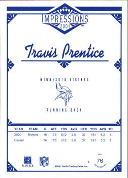 2001 Pacific Canvas Impressions - Retail #76 Travis Prentice Back