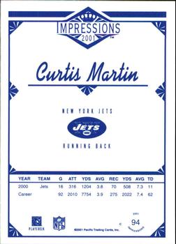 2001 Pacific Canvas Impressions - Retail #94 Curtis Martin Back