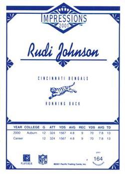 2001 Pacific Canvas Impressions - Retail #164 Rudi Johnson Back