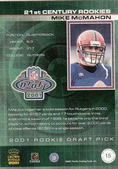 2001 Pacific Crown Royale - 21st Century Rookies #15 Mike McMahon Back