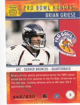 2001 Pacific Crown Royale - Pro Bowl Honors #3 Brian Griese Back