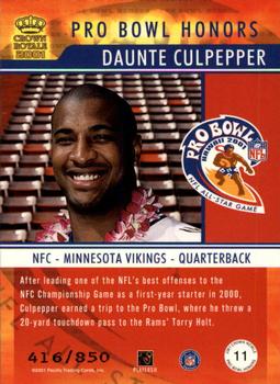 2001 Pacific Crown Royale - Pro Bowl Honors #11 Daunte Culpepper Back