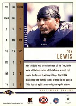 2001 Pacific Dynagon - Premiere Date #8 Ray Lewis Back