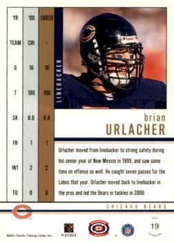 2001 Pacific Dynagon - Premiere Date #19 Brian Urlacher Back