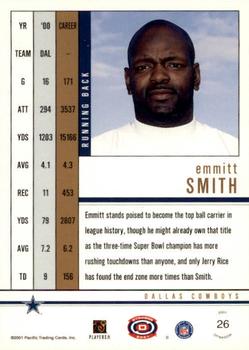 2001 Pacific Dynagon - Premiere Date #26 Emmitt Smith Back