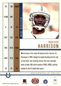 2001 Pacific Dynagon - Premiere Date #38 Marvin Harrison Back