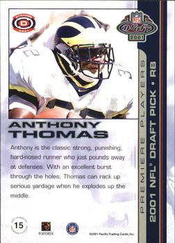 2001 Pacific Dynagon - Premiere Players #15 Anthony Thomas Back