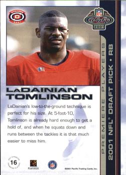 2001 Pacific Dynagon - Premiere Players #16 LaDainian Tomlinson Back