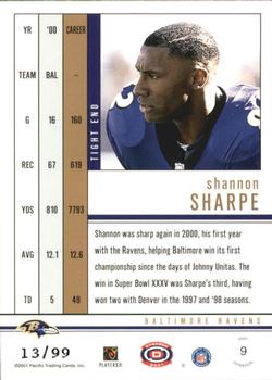 2001 Pacific Dynagon - Red #9 Shannon Sharpe Back
