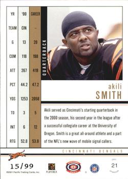 2001 Pacific Dynagon - Red #21 Akili Smith Back