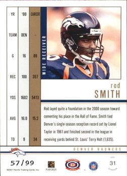 2001 Pacific Dynagon - Red #31 Rod Smith Back