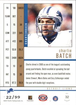 2001 Pacific Dynagon - Red #32 Charlie Batch Back