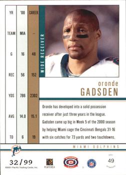 2001 Pacific Dynagon - Red #49 Oronde Gadsden Back