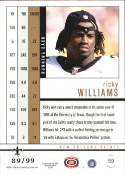 2001 Pacific Dynagon - Red #59 Ricky Williams Back