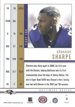 2001 Pacific Dynagon - Retail #9 Shannon Sharpe Back