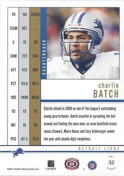 2001 Pacific Dynagon - Retail #32 Charlie Batch Back