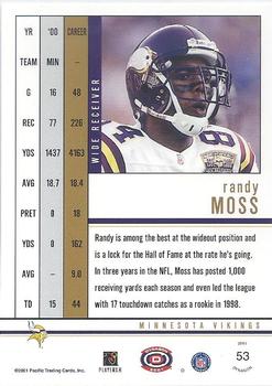 2001 Pacific Dynagon - Retail #53 Randy Moss Back