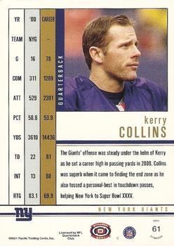 2001 Pacific Dynagon - Retail #61 Kerry Collins Back