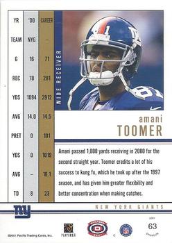2001 Pacific Dynagon - Retail #63 Amani Toomer Back