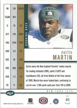 2001 Pacific Dynagon - Retail #65 Curtis Martin Back