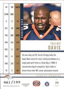 2001 Pacific Dynagon - Retail Silver #28 Terrell Davis Back