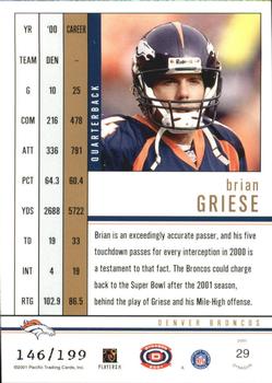 2001 Pacific Dynagon - Retail Silver #29 Brian Griese Back
