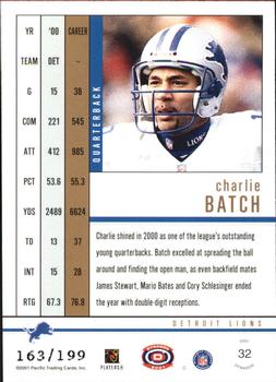 2001 Pacific Dynagon - Retail Silver #32 Charlie Batch Back