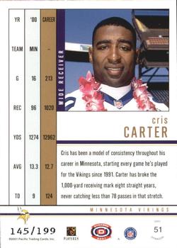 2001 Pacific Dynagon - Retail Silver #51 Cris Carter Back