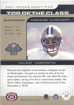 2001 Pacific Dynagon - Top of the Class #22 Marques Tuiasosopo Back