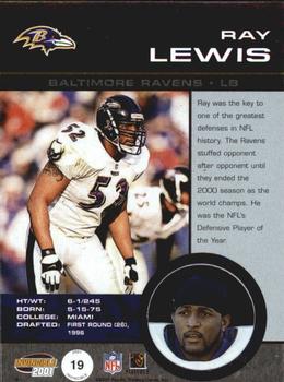 2001 Pacific Invincible - Blue #19 Ray Lewis Back