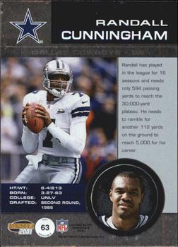 2001 Pacific Invincible - Blue #63 Randall Cunningham Back